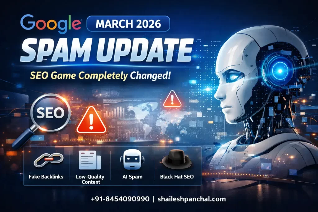 Google March 2026 spam update featured image showing SpamBrain AI, fake backlinks, low quality content, AI spam and black hat SEO impact on rankings