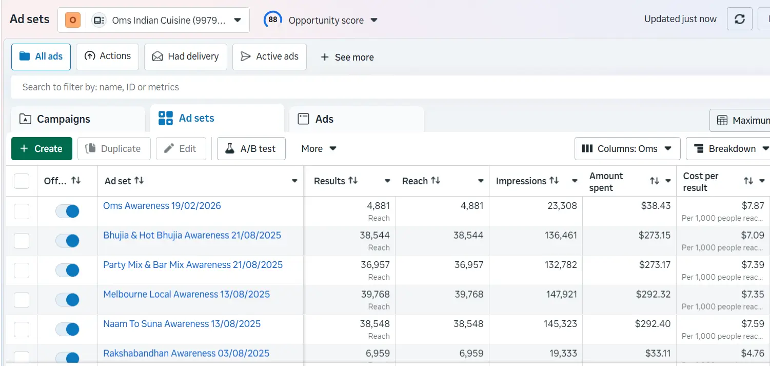 Om Indian Cuisine Facebook Ad Result 1