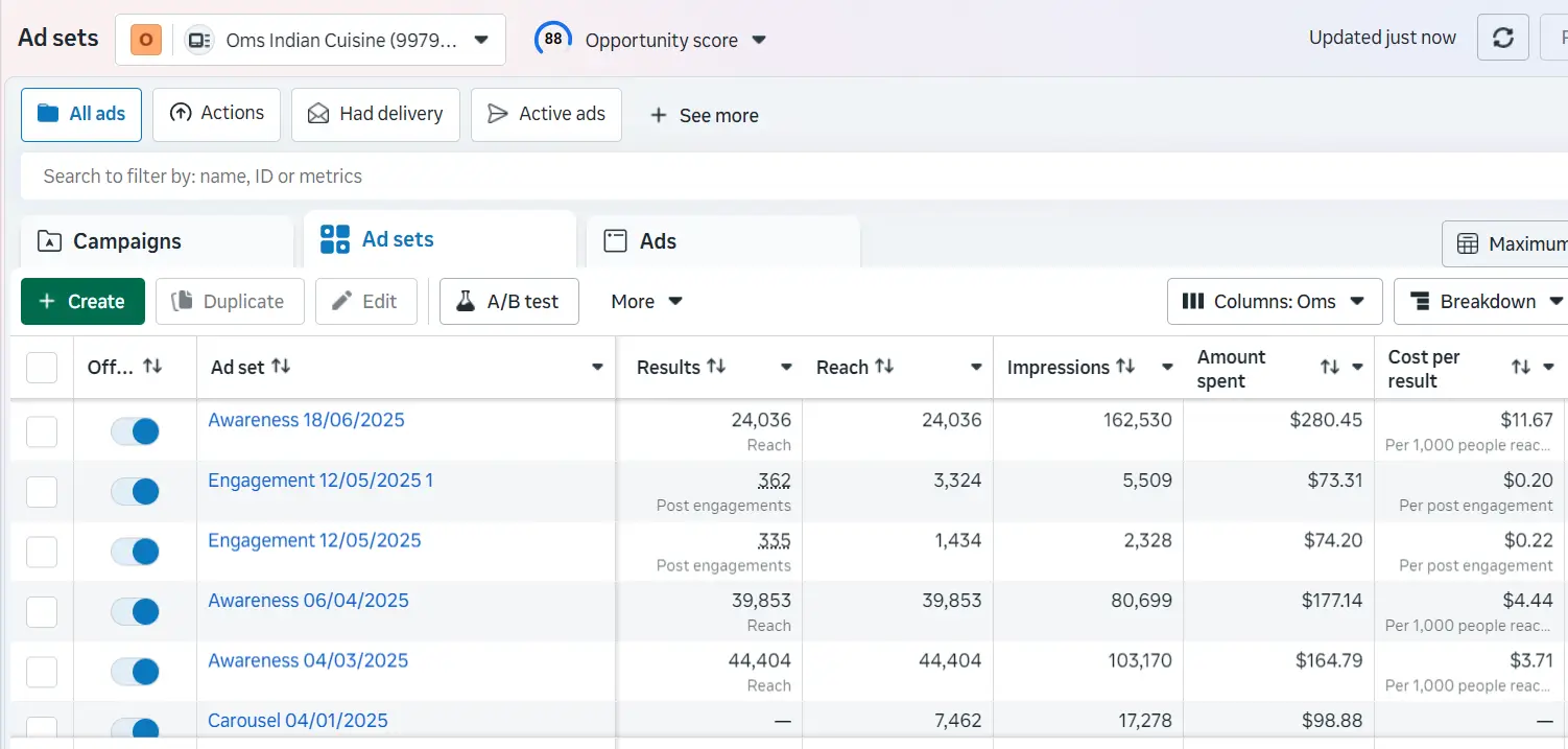 Om Indian Cuisine Facebook Ad Result 2